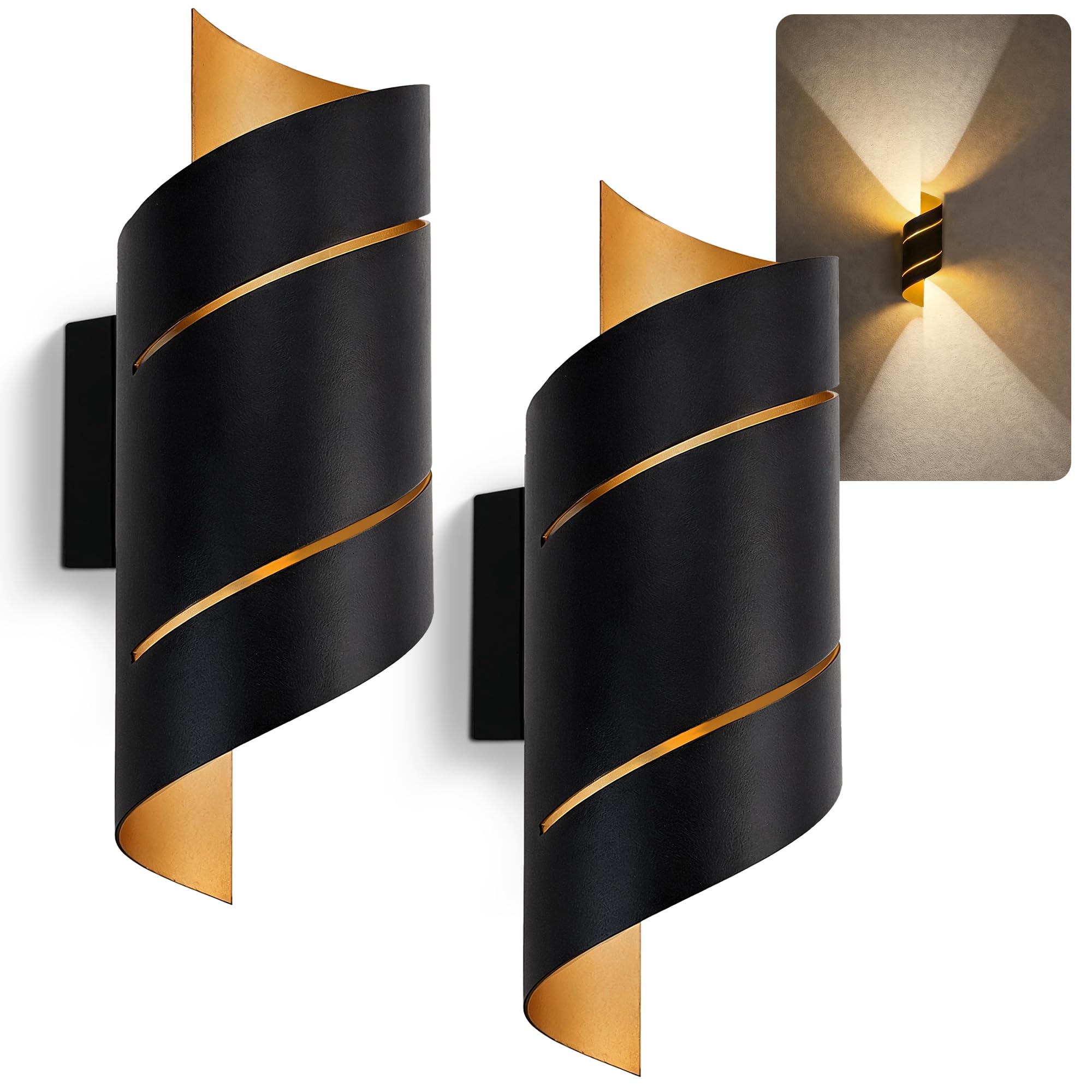 SSC-LUXon 2er Set REVIA LED Wandstrahler schwarz gold - Wandlampe 30cm warmweiß Up & Down IP65 Wandbeleuchtung für Innen & Außen