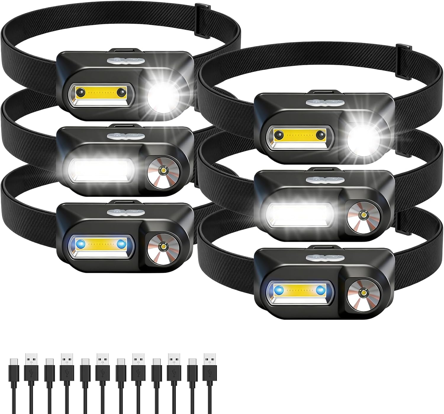 Bud K 6Pack Headlamp Rechargeable, 3000 Lumen Headlamps for Adults, 90 Angles Adjustable XPE Headlamp & COB Spotlight, Motion Sensor, 9 Modes, Lightweight Head Lamps for Camping Running Cycling
