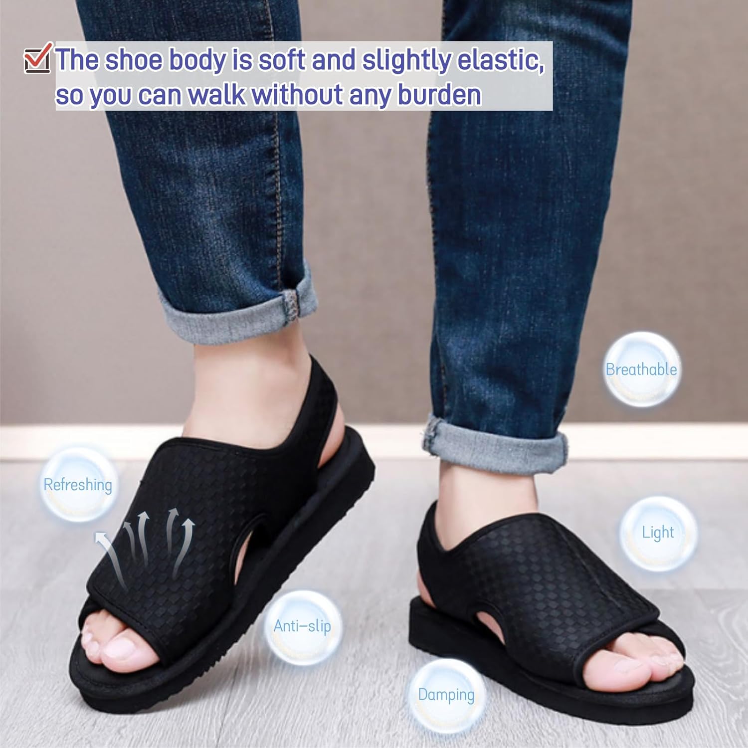 Open Toe Diabetic Sandals for Men and Women,Widened Feet Arthritis Shoes,Edema Shoes,Adjustable Straps,Suitable for People with Diabetes and Swollen Feet - Image 5