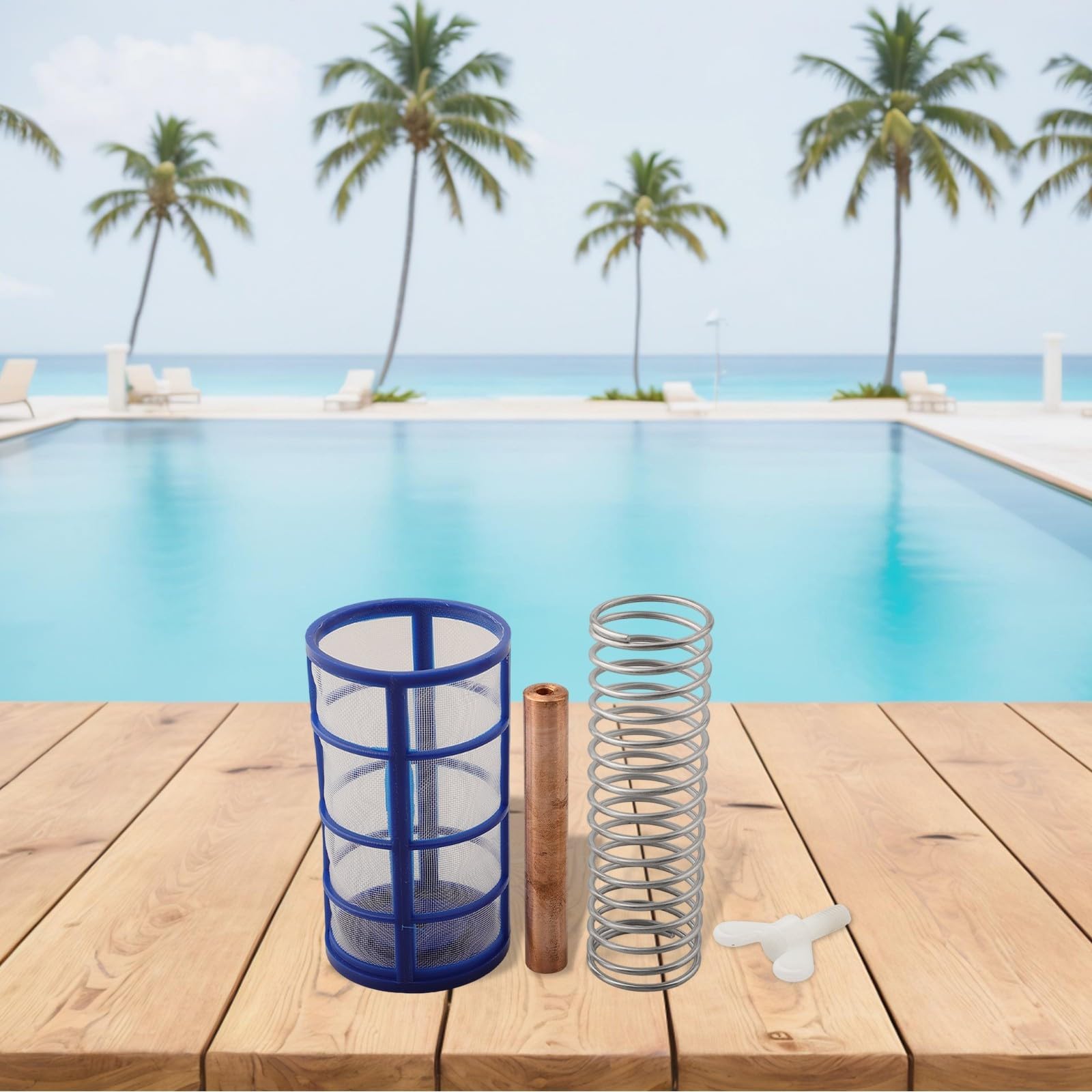 Paquete de 4 varillas de ánodo de cobre premium, 105 x 18 mm, ionizador solar de repuesto con perilla de filtro de resorte, accesorio purificador de agua para piscina y spa