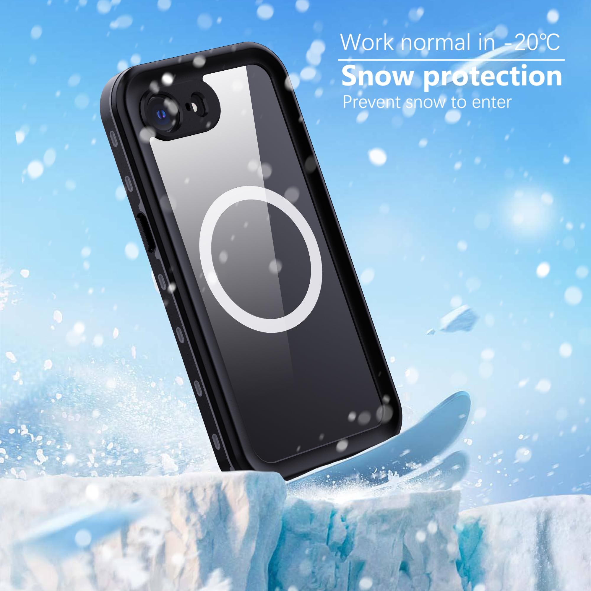 Custodia per iPhone 16E IP68 Impermeabile Cover Antiurto Subacquea Protezione Case Resistente Indistruttibile Custodia con protezion Waterproof Rigida 360 Completa Cover Nero FSK