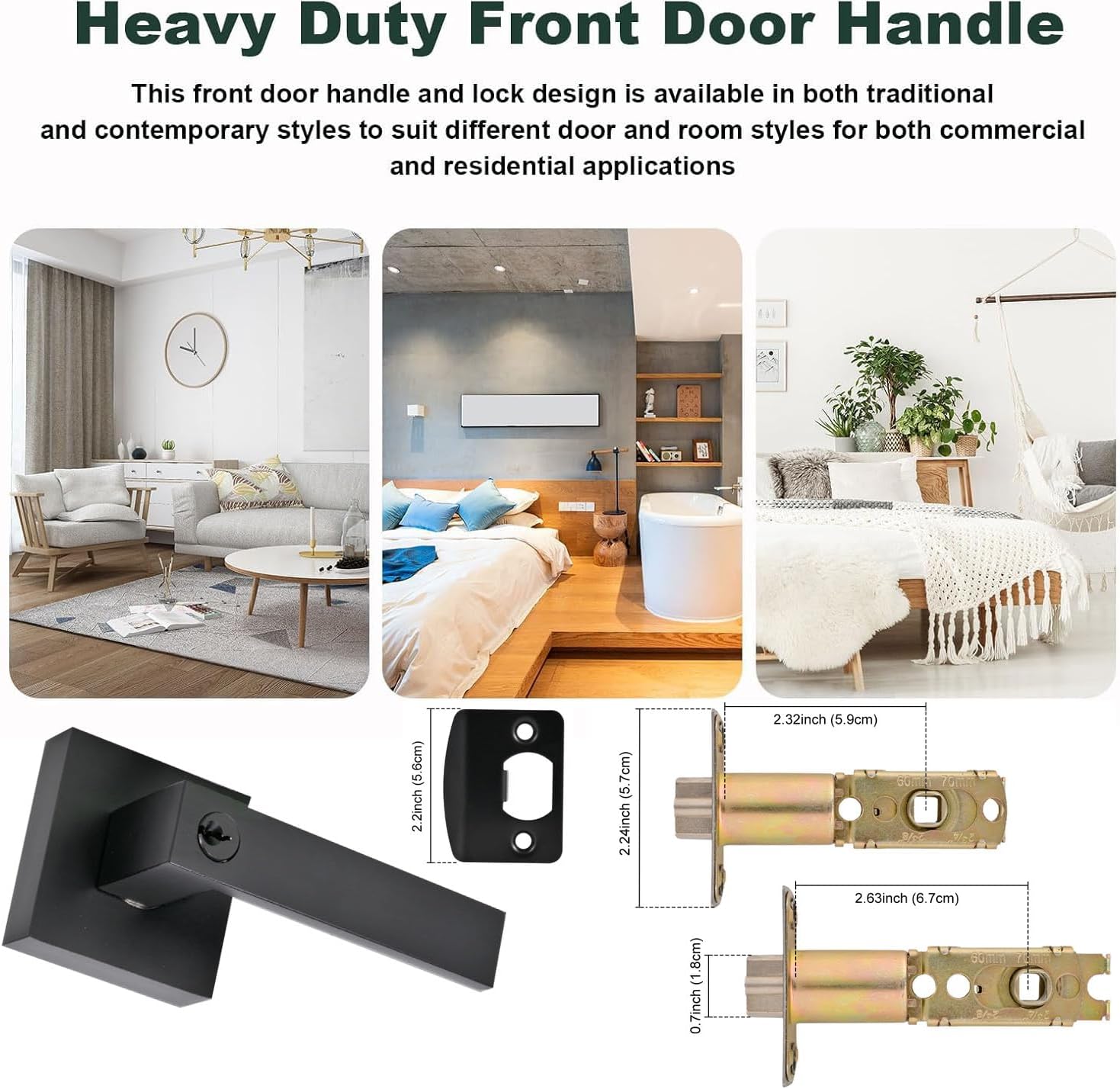 High-Security Stainless Steel Round Ball Door Handle with Lock & Key,Door Lever for Front Door, Bedroom, and Interior, Easy Installation(Black)