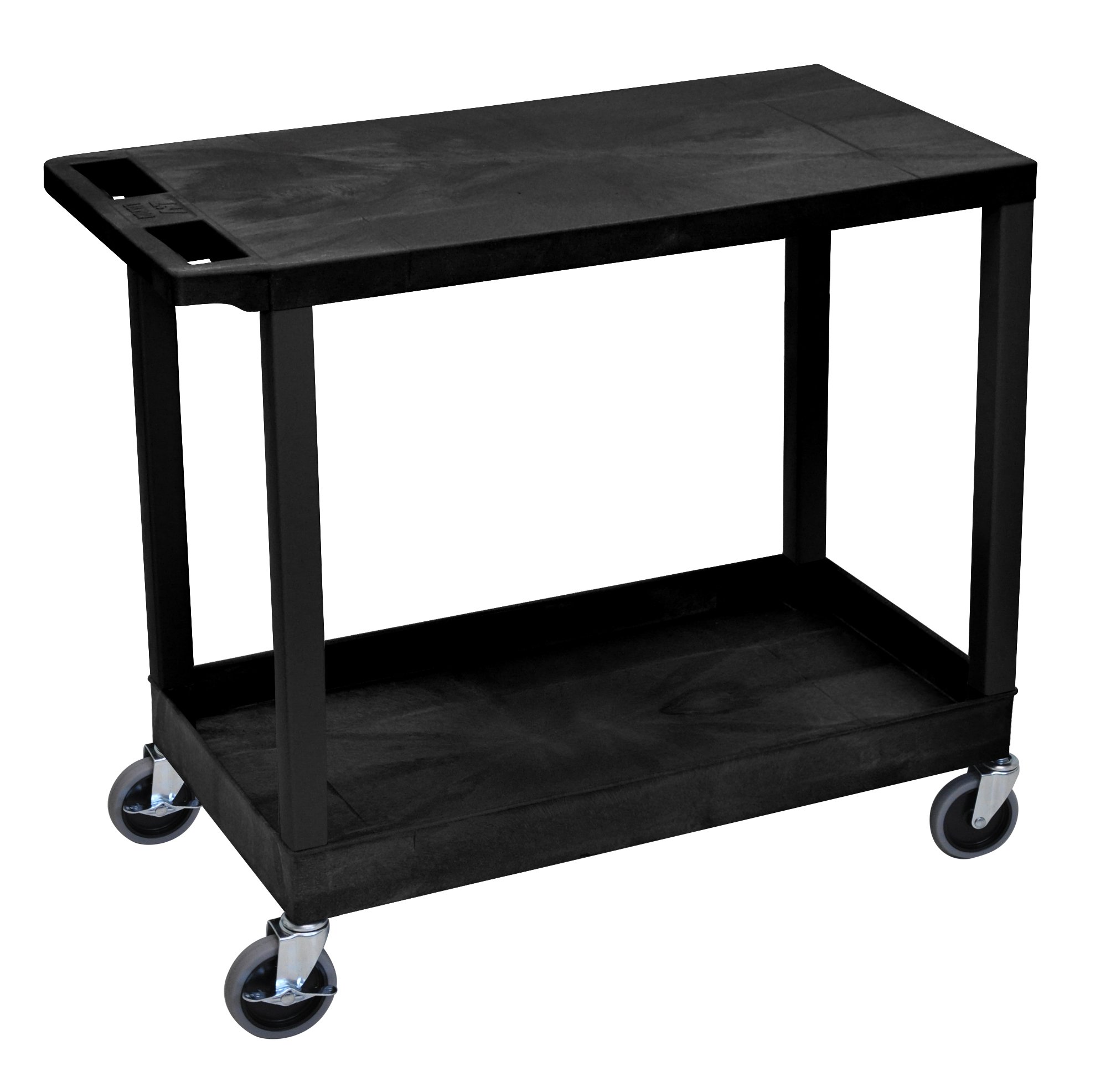 LUXOR EC21-B Cart with 1 Tub Shelf with 1 Flat Shelf, 18" x 32", Black