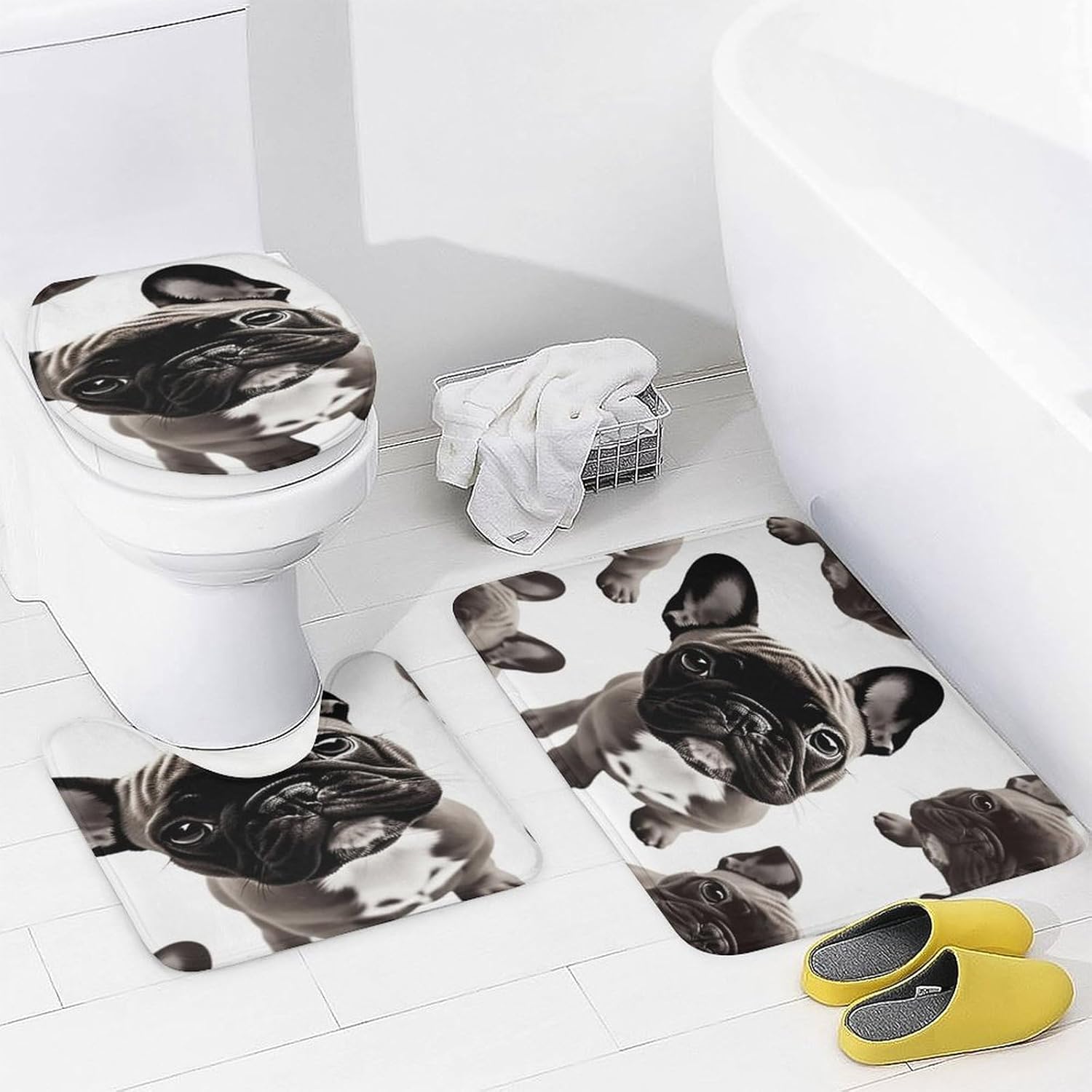 Four Piece Bathroom Set with Toilet Lid Cover and Non-Slip Rugs Minimalist Shower Curtain for Bathroom Set