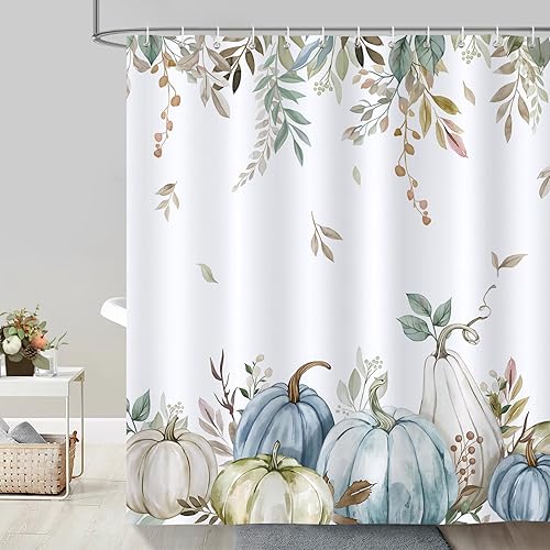 Miniatura 2 de Bonhause Cortina de ducha con diseño de calabaza de otoño, hojas de otoño, cortina de baño decorativa de Acción de Gracias, 72 x 72 pulgadas, tela