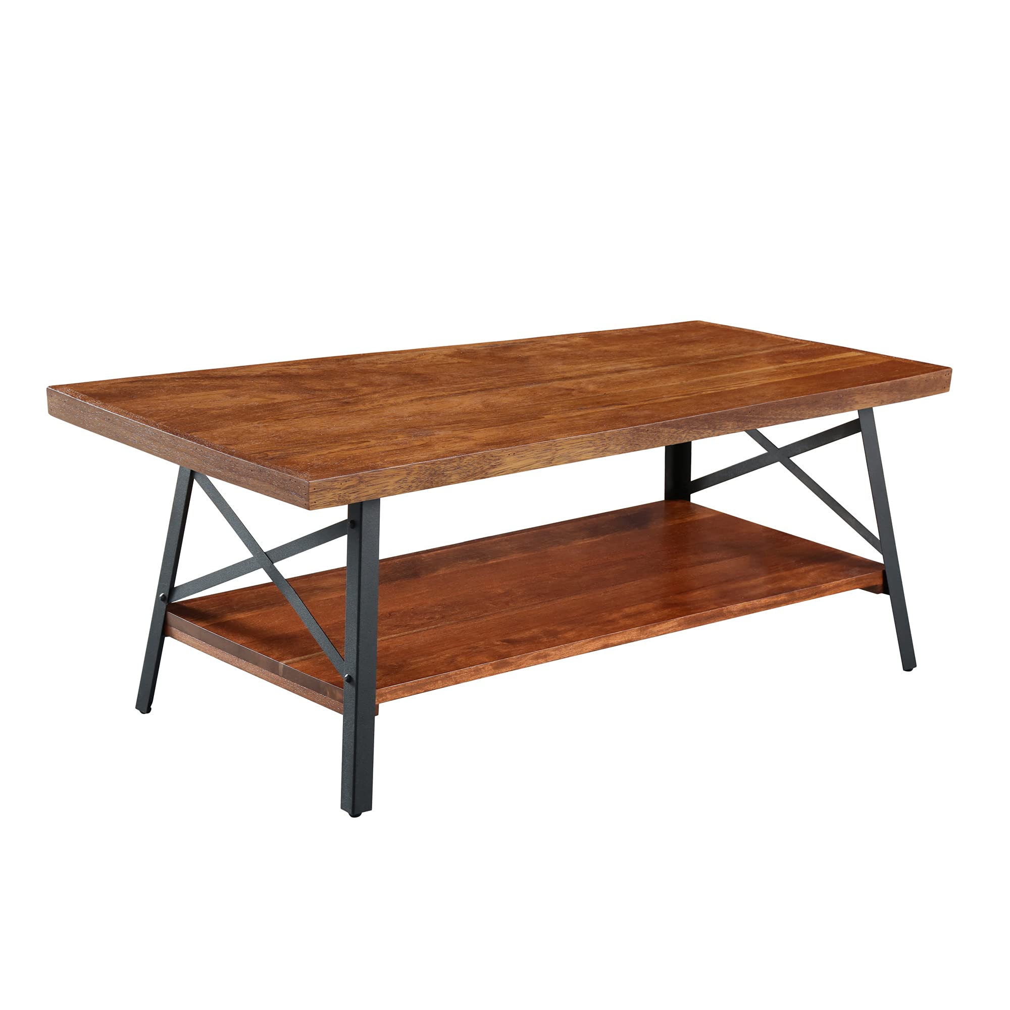 PrimaSleep Solid Wood Top & Steel Legs Cocktail Sofa Dining Garden, Brown Coffee Table