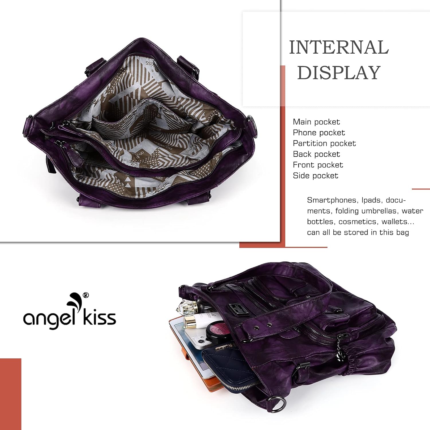 Angel Kiss Large Purses for Women Soft PU Leather Hobo Bag for Women Shoulder Bags - Image 7