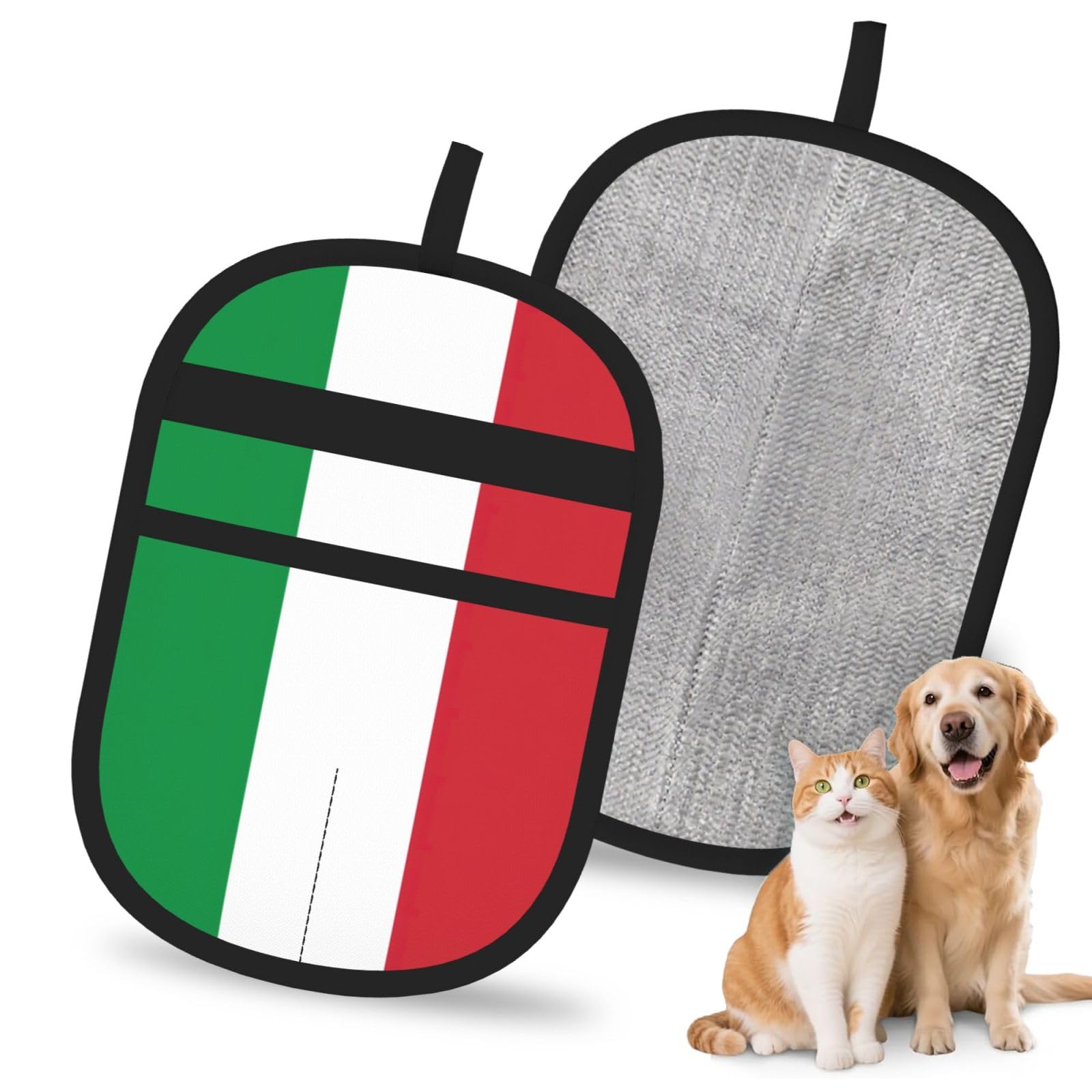 Italian Flag Print Pet Hair Remover Gloves Grooming Cleaning Accessory Reusable Deshedding Tool