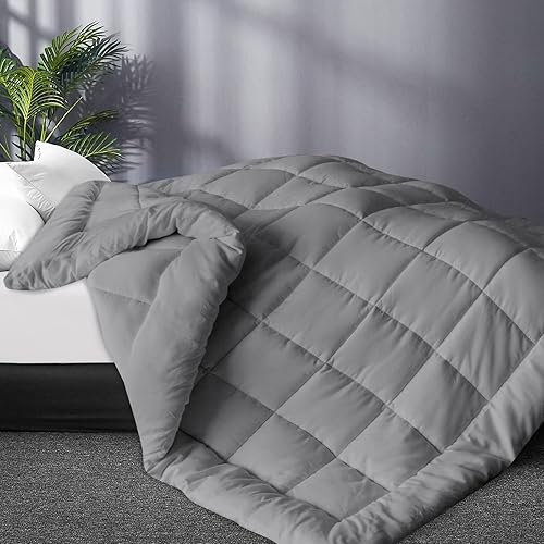 Moonsea Edredón alternativo de plumón tamaño Queen / Matrimonial, color gris, para todas las estaciones, relleno de edredón acolchado con pestañas