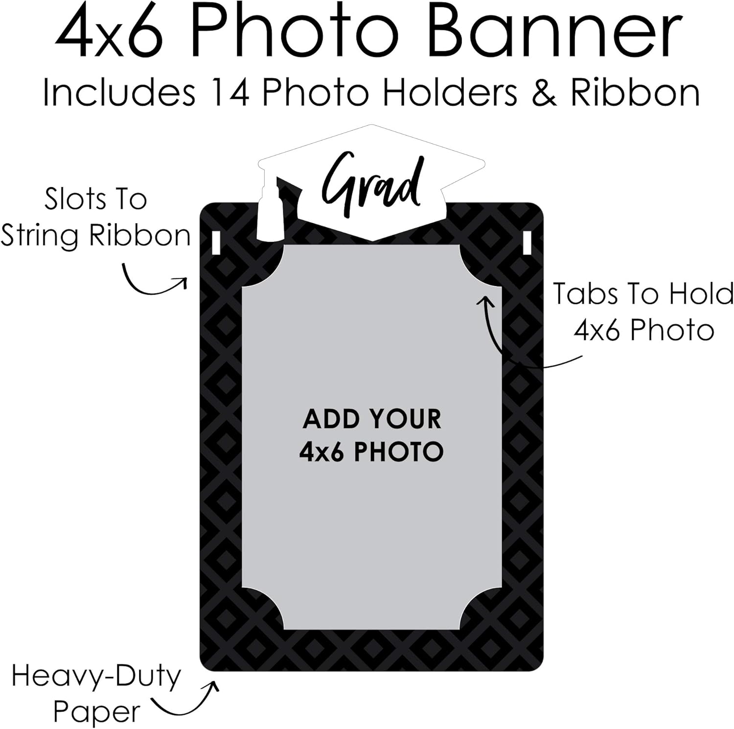Big Dot of Happiness Black and White Grad - Best is Yet to Come - DIY Black and White Graduation Party Decor - K-12 School Picture Display - Photo Banner