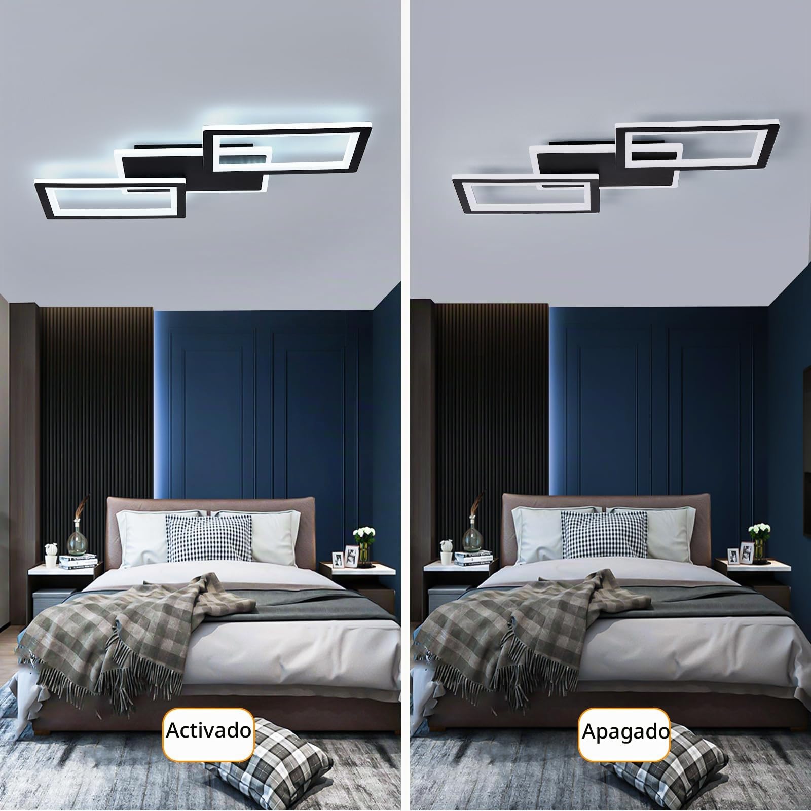 Lámpara de Techo LED Moderna Lámpara de Techo para Salón de 36W Blanco Frío 6000K, 54cm de Acrílico Negro con Montaje Plano para Dormitorio y Oficina