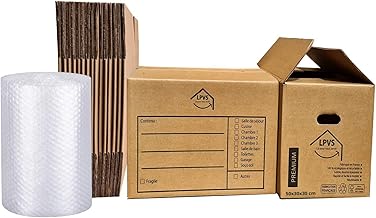T2 Moving Kit – Made in France – 20 Thick Moving Boxes 50 x 30 x 30 cm + 1 Roll of Bubble Wrap 20 m x 50 cm LPVS