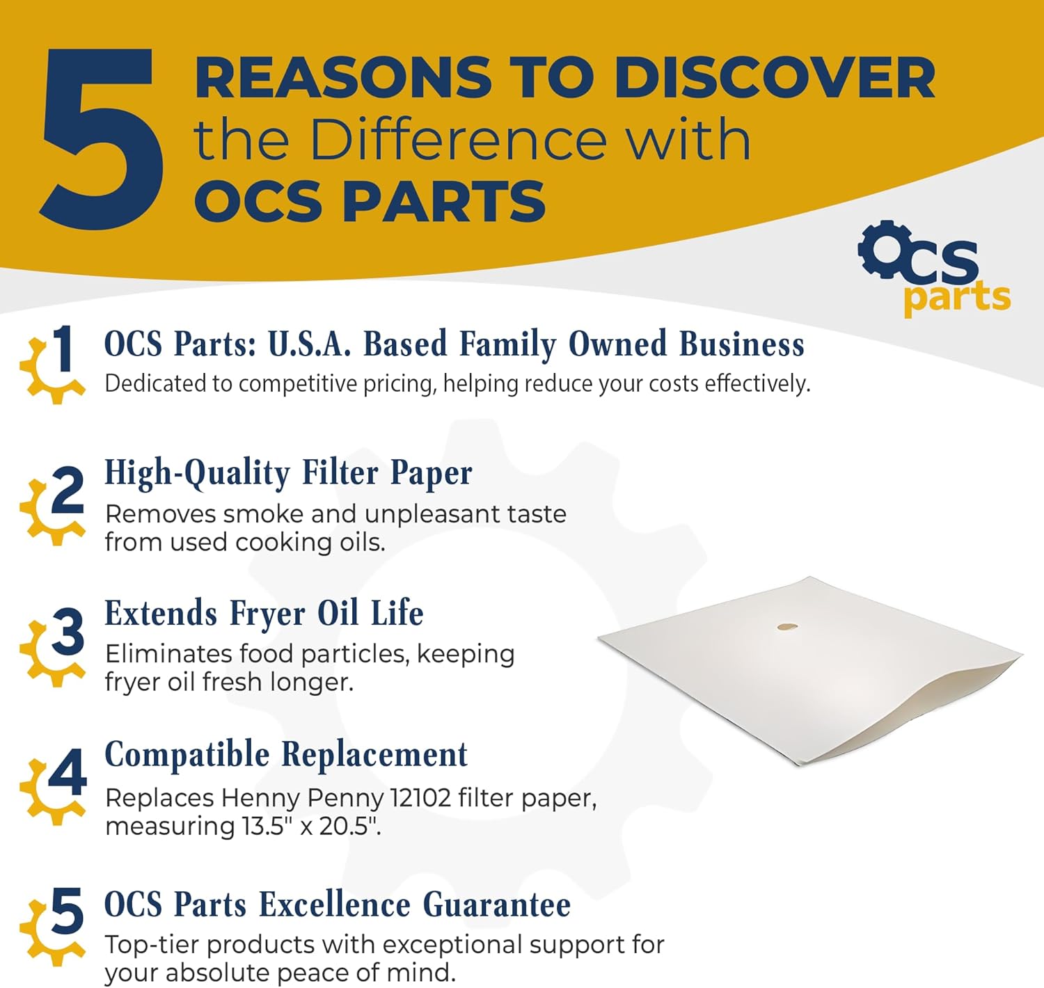 OCSParts 100-Pack Henny Penny 12102 Replacement Fryer Filter Paper - 13.5x20.5in Envelope Sheets for Commercial Fryers