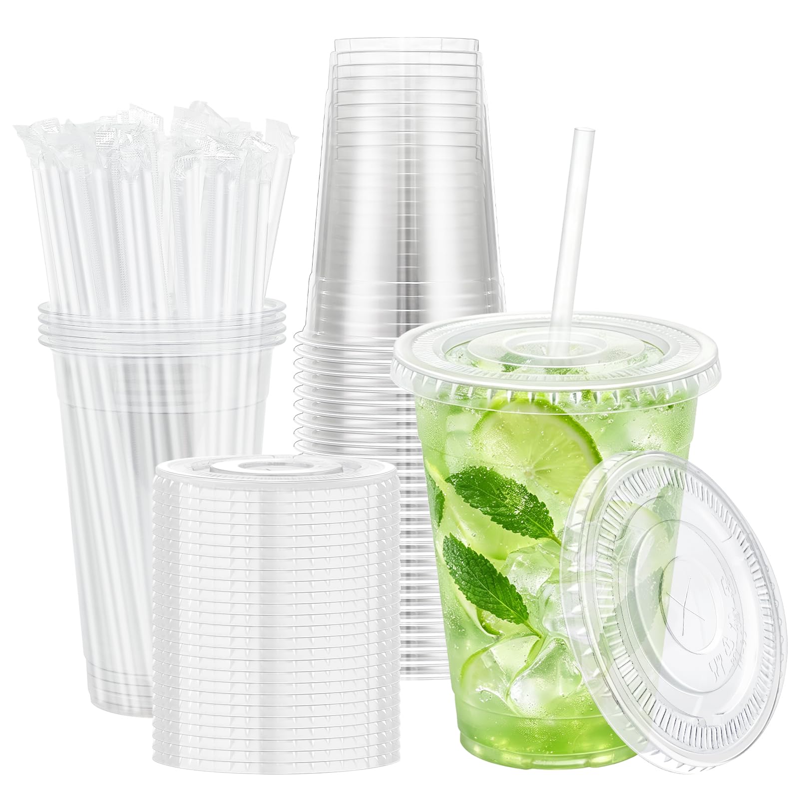 Lamosi 100 Pack 16 oz Clear Plastic Cups with Lids and Straws — Amazon image 10