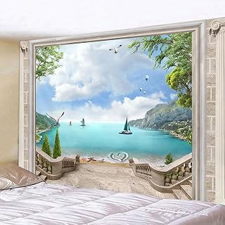 寝室の装飾美的タペストリー 3D 模造ウィンドウ森の湖の風景壁掛けホームリビングルーム寮の装飾かわいい毛布