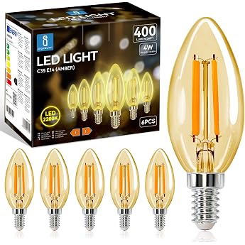 Aigostar Edison Vintage Light Bulb E14 Filament 4 W Replaces 35 W 2200 K Warm White 400 Lumens Vintage LED Light Bulb C35 Beam Angle 330  Not Dimmable Pack of 6
