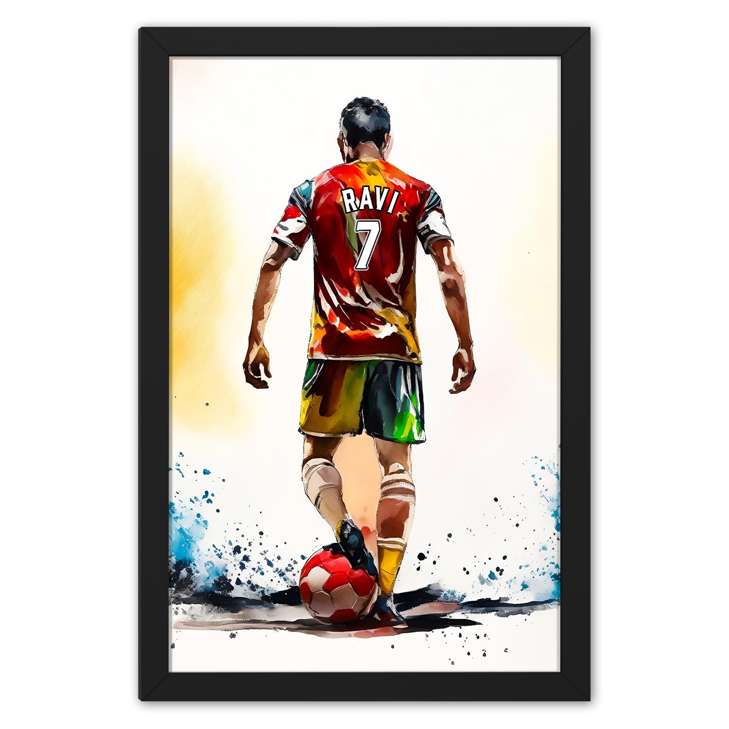 Ritwika's Personalized Football Man Jersy Watercolor Modern Artwork Framed And Customize With Your Name and Number | Perfect For Home Decor and Gift | Size 9.5 x 13.5 Inch, Set of 1