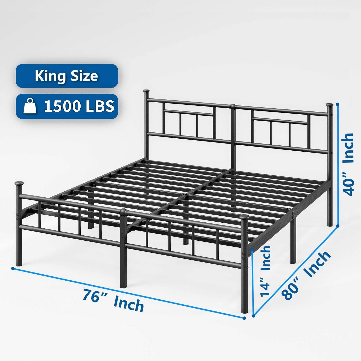 ZIYOO 14 Inch Metal Platform Bed Frame with Headboard/Footboard, Strong Metal Slats Support, Under Bed Storage, No Box Spring Needed, Noise Free, King Size