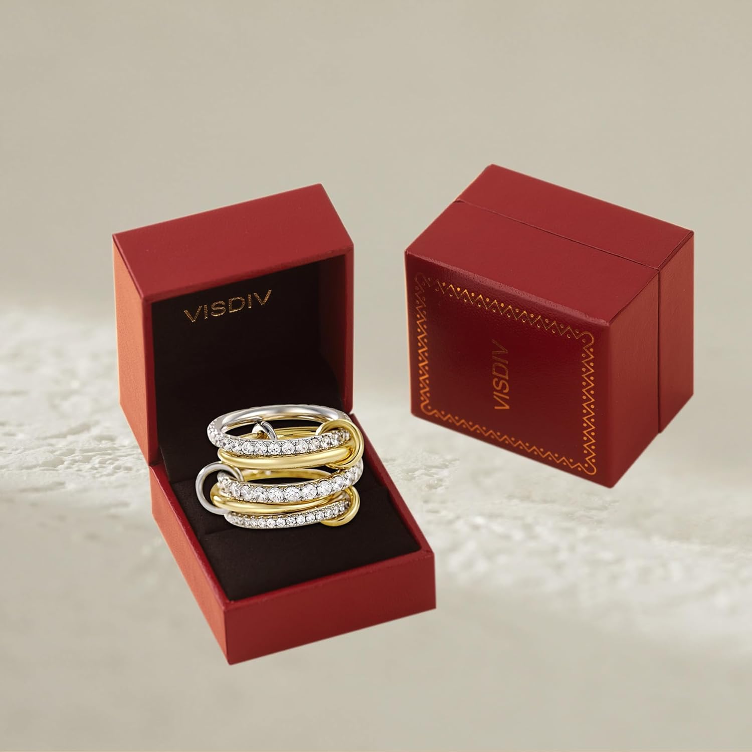 Stackable Rings for Women 14K Gold Plated Interlocking Cubic Zirconia Ring Silver Non Tarnish Multi Ring Mixed Metals Stack Rings Set Size 5-10 - Image 7