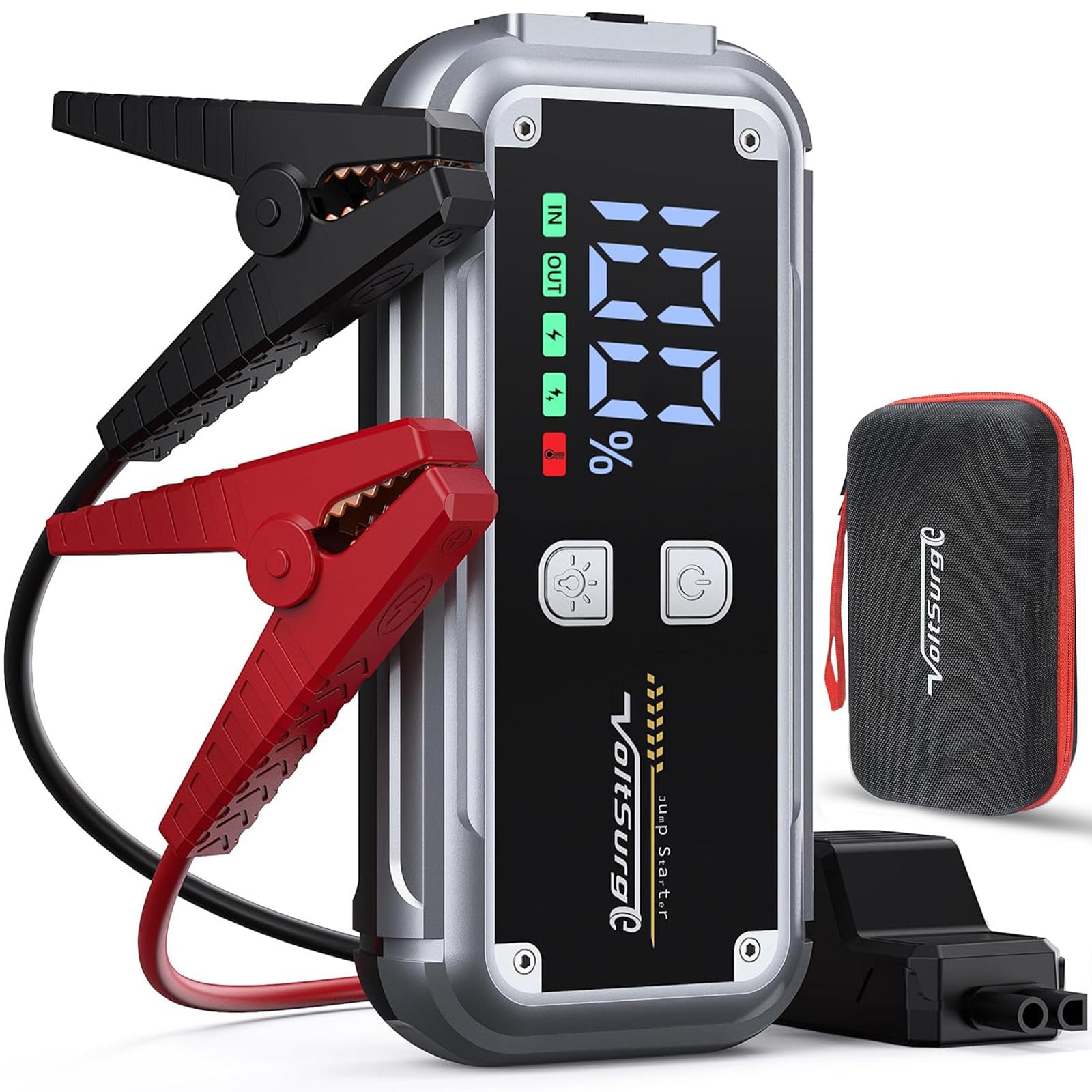 Starthilfe Powerbank, 6000A Spitzenstrom Starter Powerbank Tragbare Auto Starthilfe mit USB-Schnellladung 3.0, LCD Bildschirm, Taschenlampe, 12V für Alle Benzinmotor/8,0L Dieselmotor