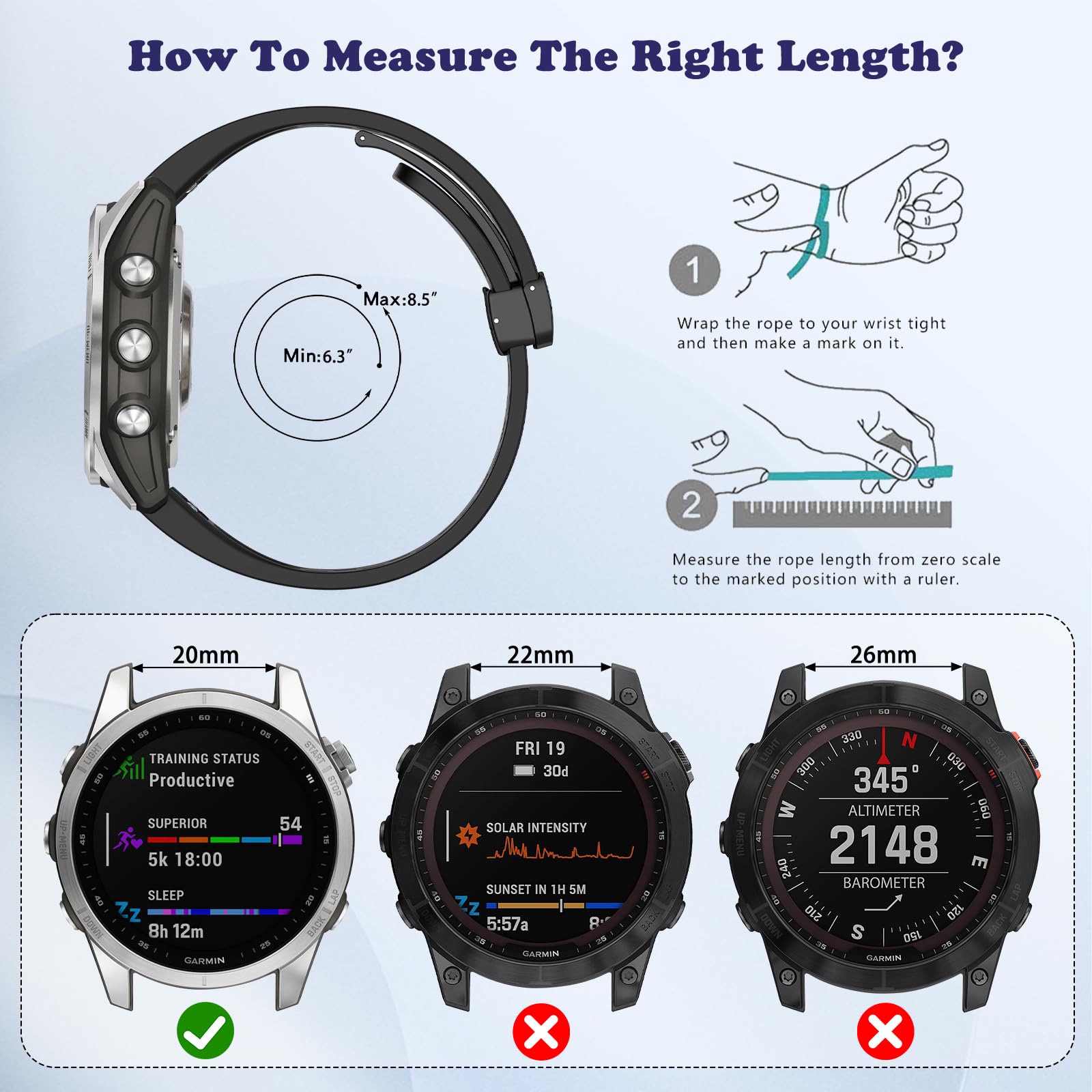 ToVioc Silicone Bracelet Compatible with Garmin Fenix 8 43mm/7S/7S Pro/6S/6S Pro - Image 2