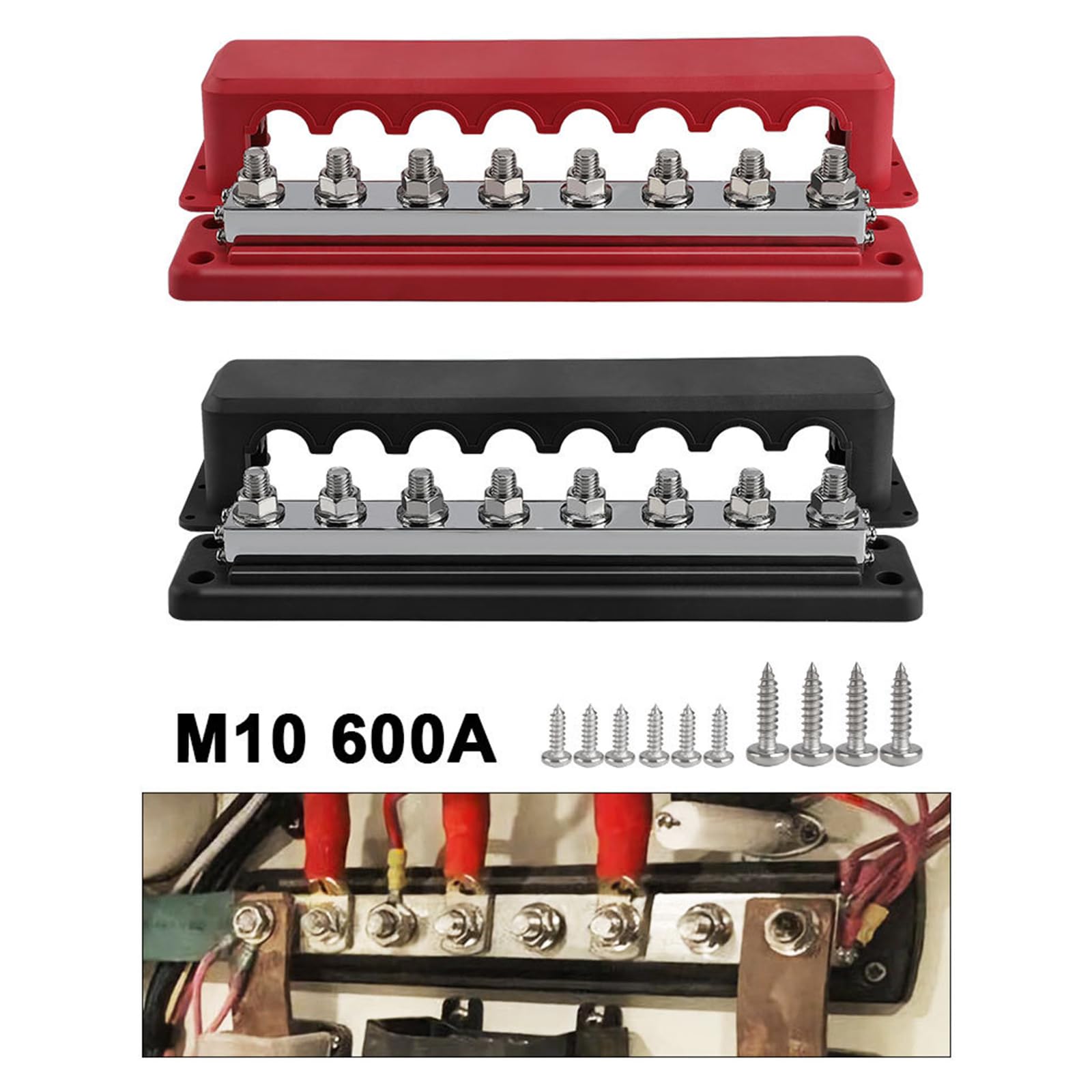 8-Pfosten Stromverteilerblock Sammelschiene Mit Abdeckung 600-A Schiffsbatterieklemmen Verteilerblock (3/8 Zoll)