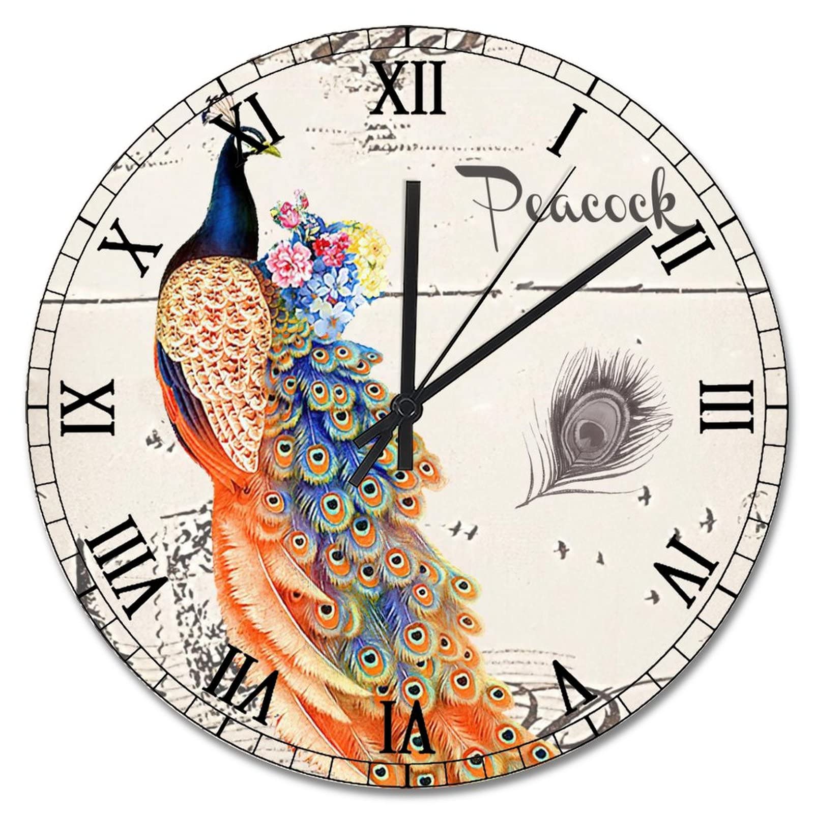 Horloge murale paon silencieuse pour en finir avec le tic-tac dans la chambre