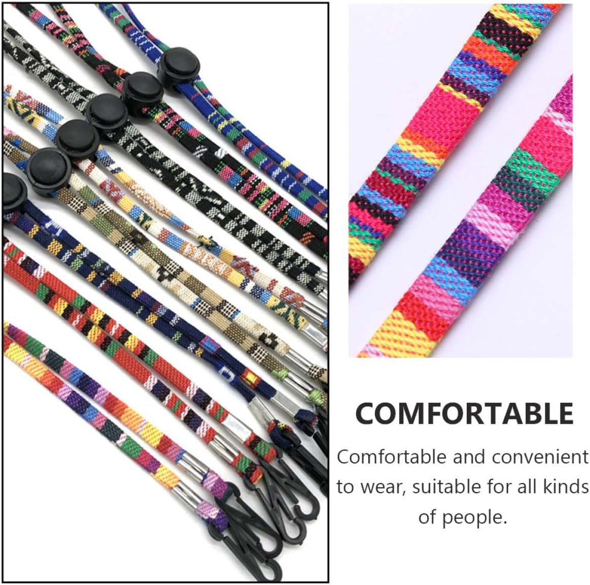 Ipetboom 20pcs Adjustable Ethnic Style Eyeglass Chains for Men Women, Hanging Reading Eyewear Retainer Rope with Decorative Beaded Design, Universal Fit for Adults and Color Color