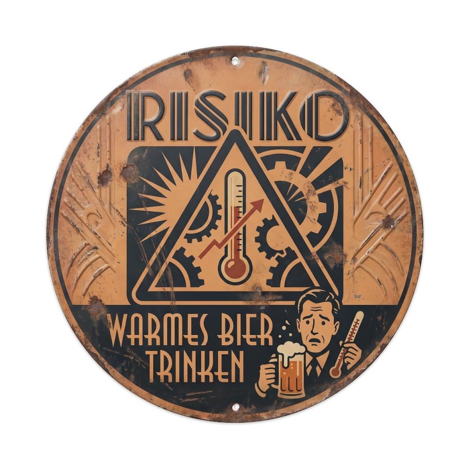 Vintage Bar Style Risiko Humorous Mancave Risk Metal Tin Sign Plaque Wall Decor for Cafe, Club, Garden Round Metal Poster 8x8Inch