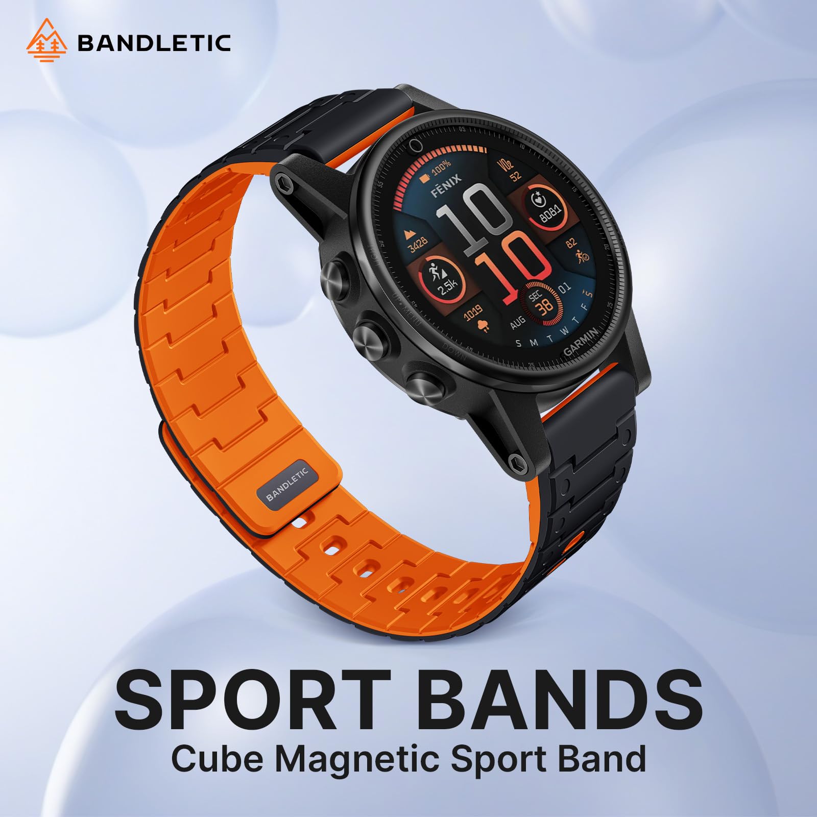 Bandletic Bracelet magnétique compatible avec Garmin Watch Quick Fit 20 mm