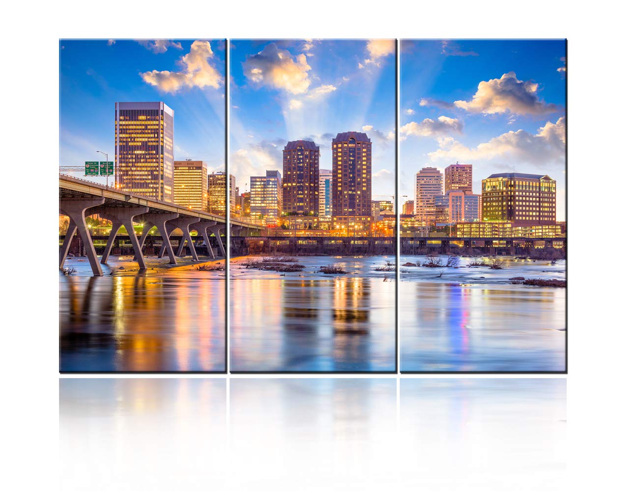City Skyline sur toile TUMOVO tableau triptyque moderne 28x14x3