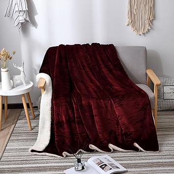 Sherpa Fleece Throw Blanket for Couch - Super Soft Cozy Fuzzy Plush Blankets for Winter, Reversible Thick Warm Blanket for Bed, Sofa, Living Room,Burgundy, 60x80 Inches