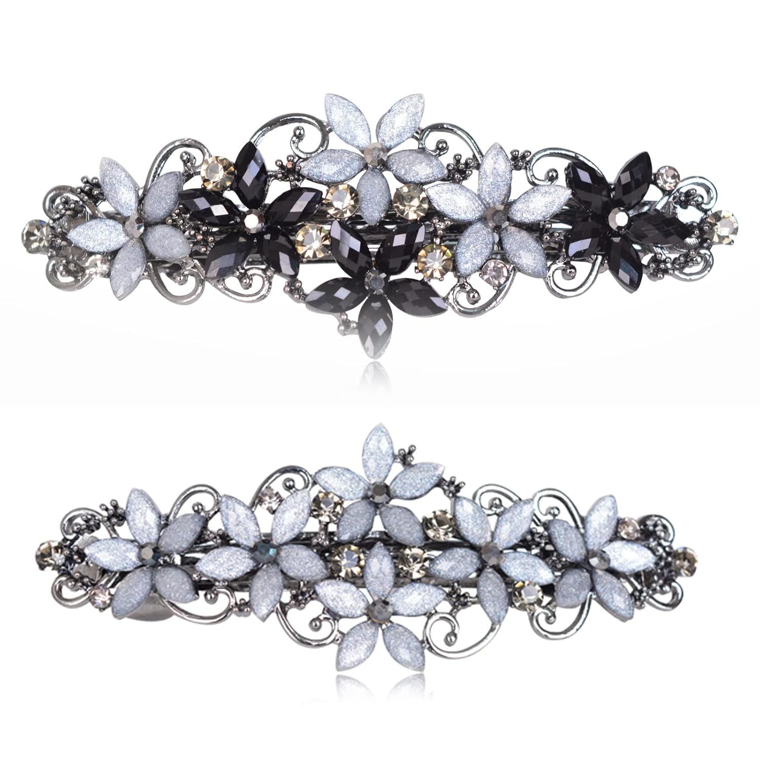 Bleiou 1 Pcs Vintage Flower Design Rhinestone Hair Barrette Clip Luxury Flower Hair Barettes for Women Girls (Grey) : Beauty & Personal Care