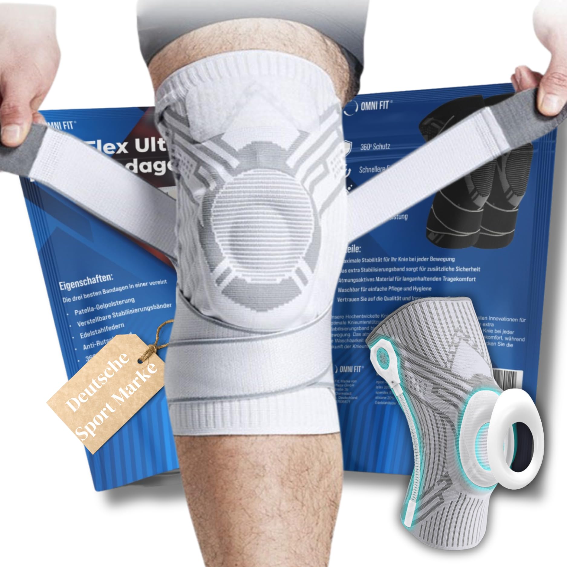 KneeFlex Ultra Kniebandage - Patellaringschutz, Stabilisierungsbänder, 4x Kompresion -, Meniskusriss, Arthritis - Lindert Knieschmerzen, ACL- für Sport und Rehabilitation (L)