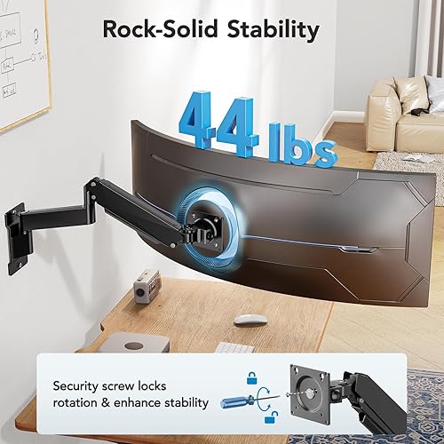 Miniatura 3 de HUANUO Soporte de pared para monitor ultraancho de 49 pulgadas, brazo de pantalla resistente con aluminio de alta calidad, soporta hasta 44 libras,