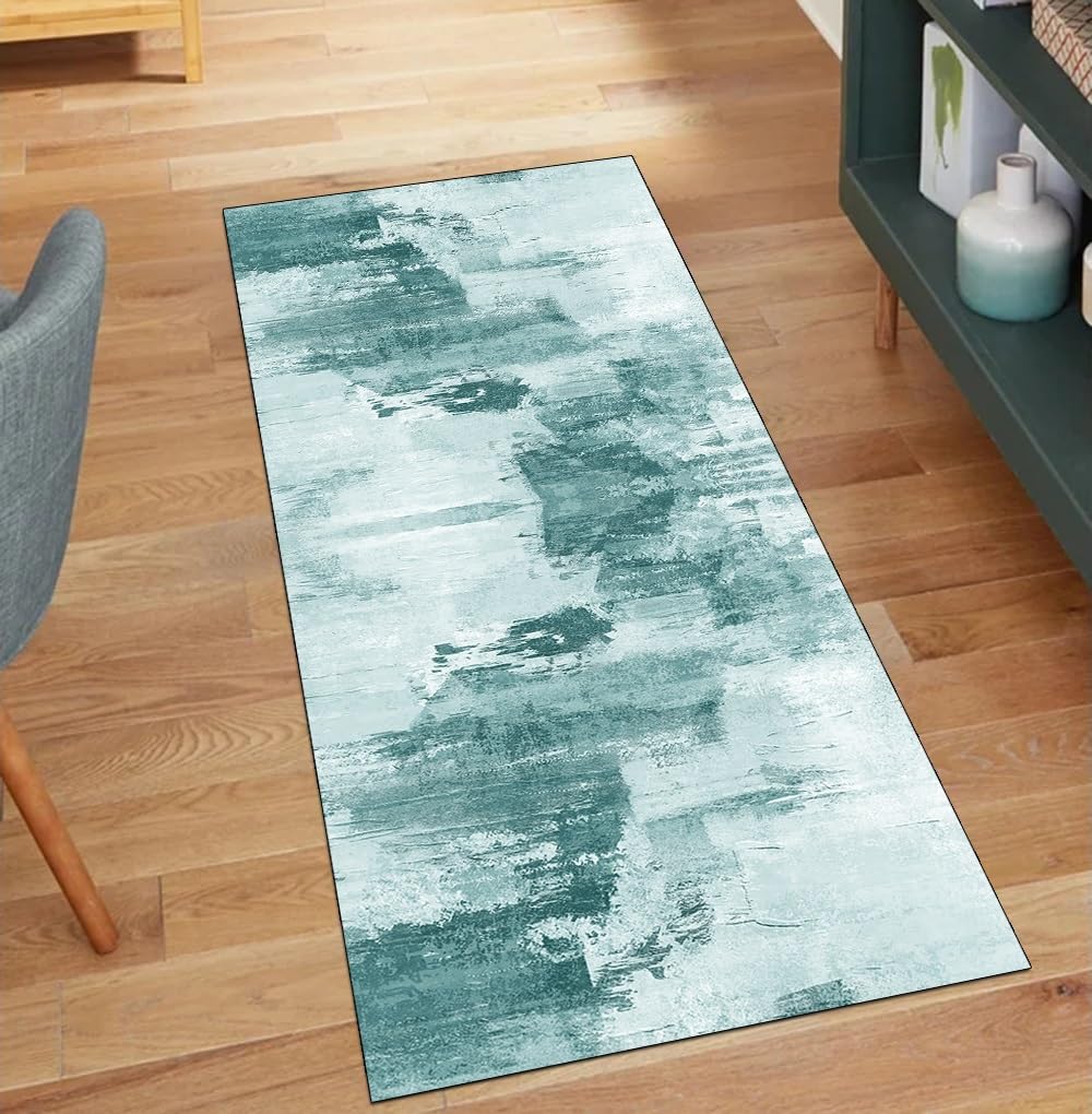 Alfombra para dormitorio de 80 x 250 cm antideslizante y lavable color cian