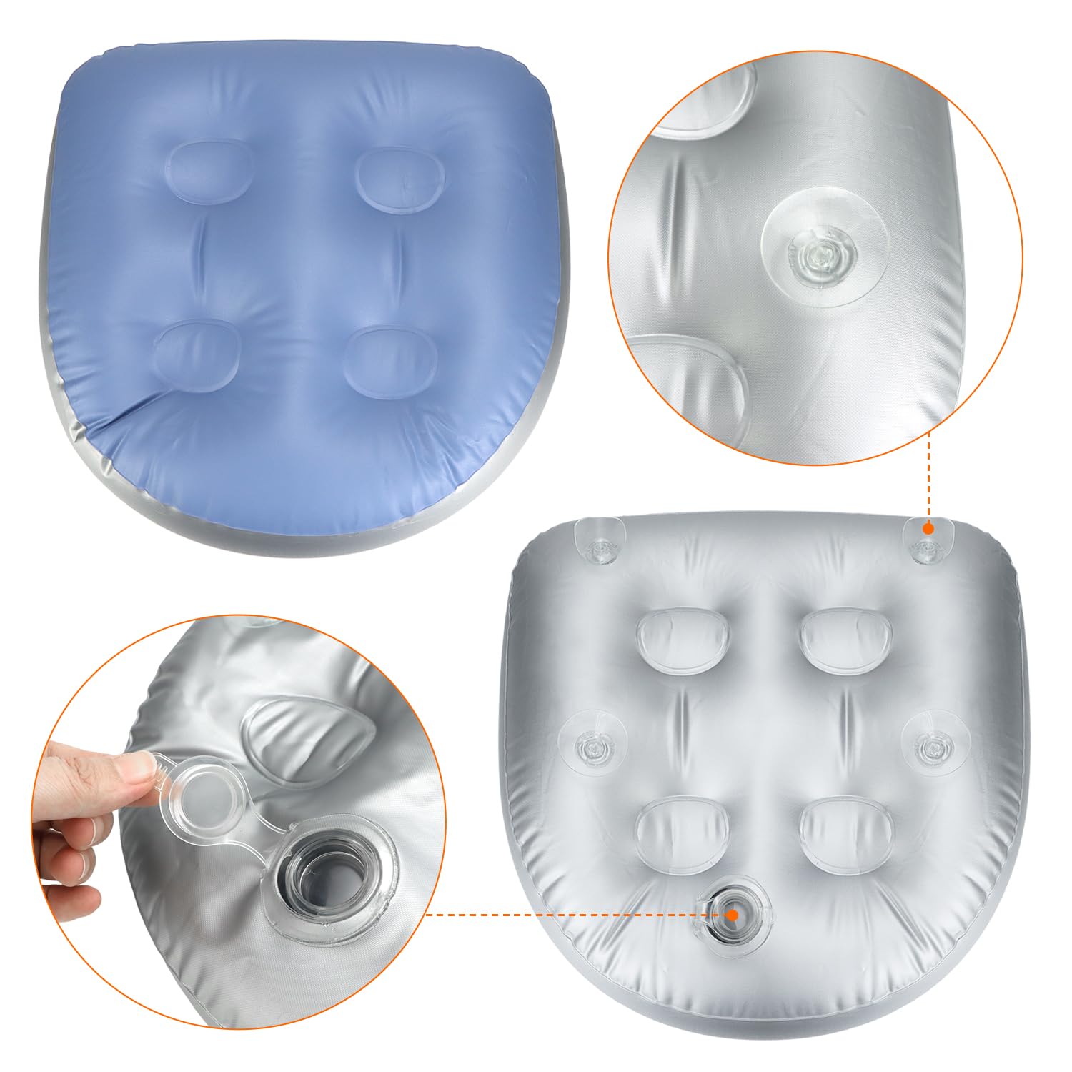 QWORK® 2 Piezas Cojín de Asiento Inflables, Cojines de Asiento de Bañera, Cojín de Piscina Inflable con 4 Ventosas