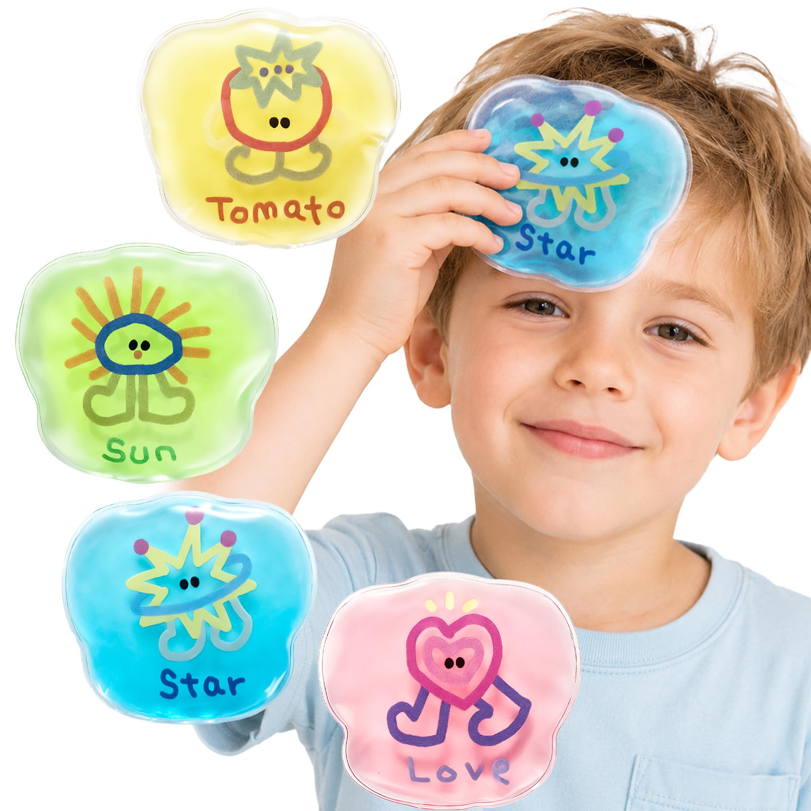 Paquetes LCE para niños para Boo Boos, reutilizables para niños y bebés, compresas frías y calientes para aliviar el dolor corporal, golpes, fiebre de moretones, primeros auxilios, paquete de 4