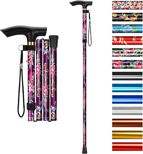 Miniatura 10 de SupreGear Bastón plegable, de viaje, portátil, 5 niveles de altura ajustable, ligero, con correa para la muñeca y mango en T, para personas mayores,