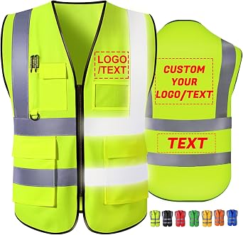 Custom Safety Vest Personalized High Visibility Reflective Vests with Logo Pockets Zipper for Men Women Class 2