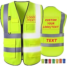 Custom Safety Vest Personalized High Visibility Reflective Vests with Logo Pockets Zipper for Men Women Class 2