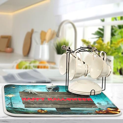 Miniatura 5 de Tapete de secado de calabazas para fiesta de Halloween, resistente al calor, tapete de secado de platos extra grande de 18 x 24 pulgadas, tapete de