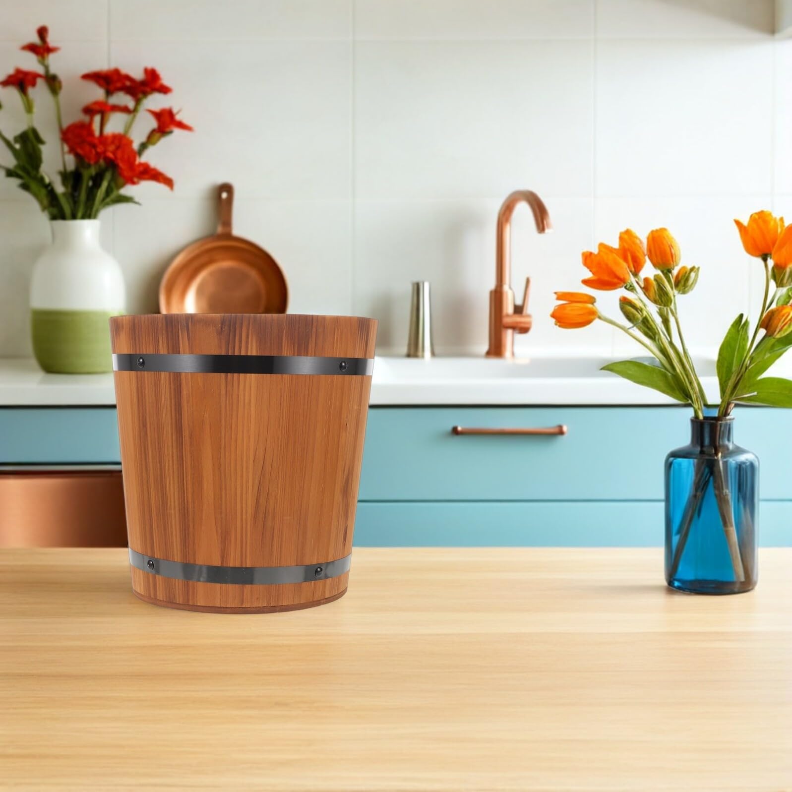 iplusmile Contenitore per Riso e Cereali in Legno Barattolo di Conservazione Alimentare Secchio per Riso per Uso Domestico Contenitore per Cereali in Legno Vaso per Fiori per Cucina o Giardi
