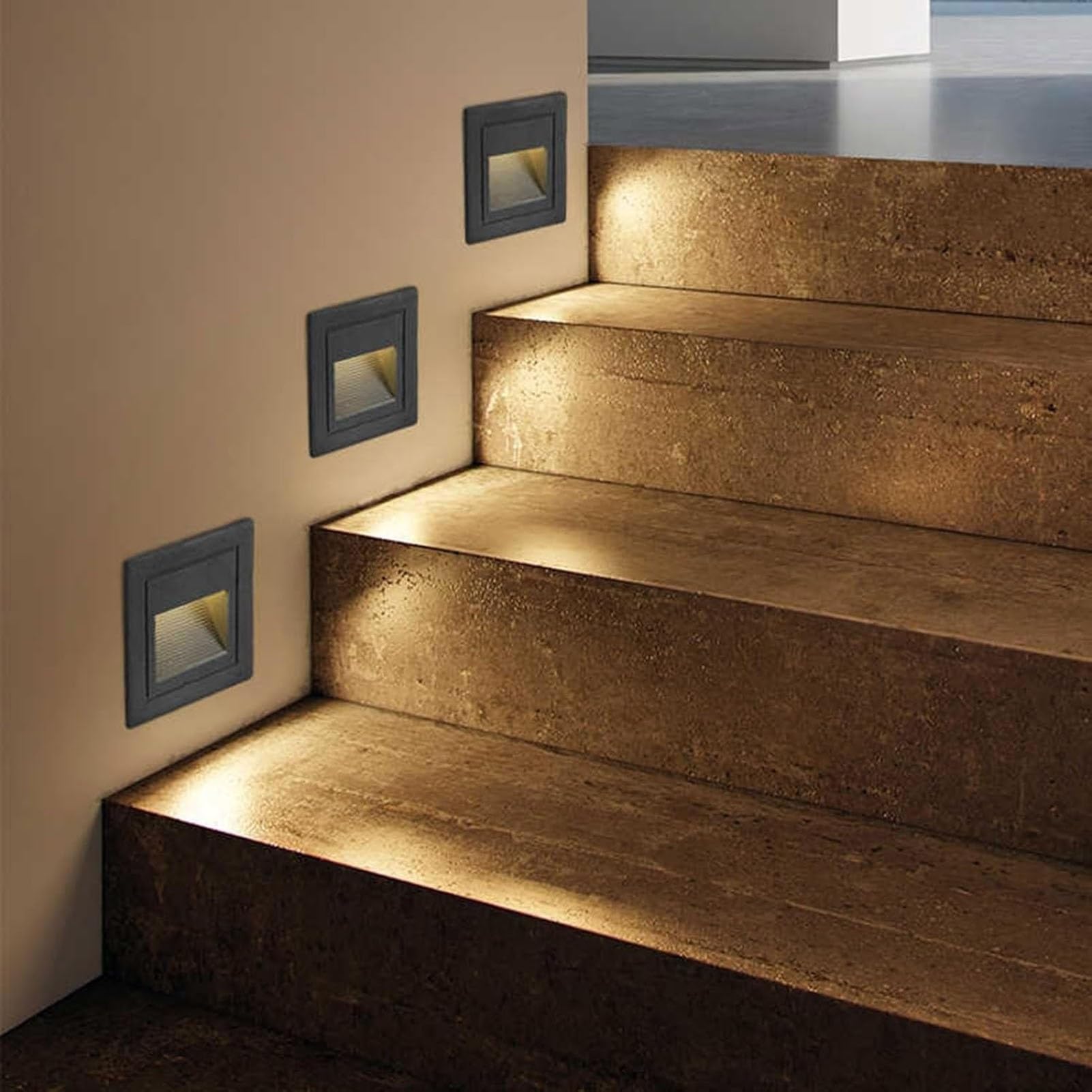 THEGA Foco LED De Haz Alto, Luces De Paisaje con Sensor Cuadrado Impermeables IP65, Luz De Escalera Exterior De 3 W, Lámpara Decorativa De Pared para Vallas De Jardín(2pcs)