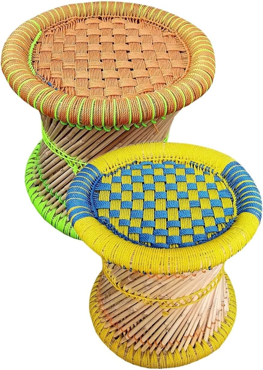 Nitya Bamboo Handicraft Pure Handmade Bamboo Mudda Stool for Home and Kitchen,Garden (15x15) Inch (Pack of 2)