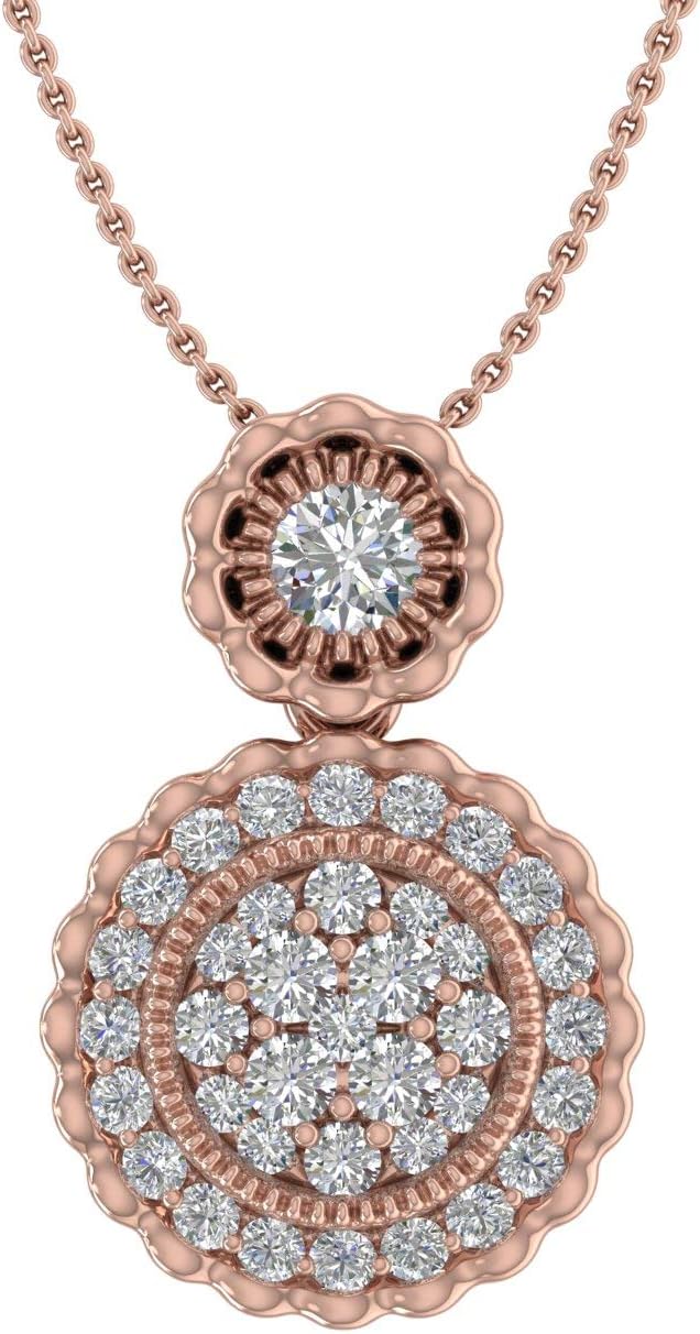 FINEROCK 3/8 Carat Diamond Cluster Pendant Necklace in 14K