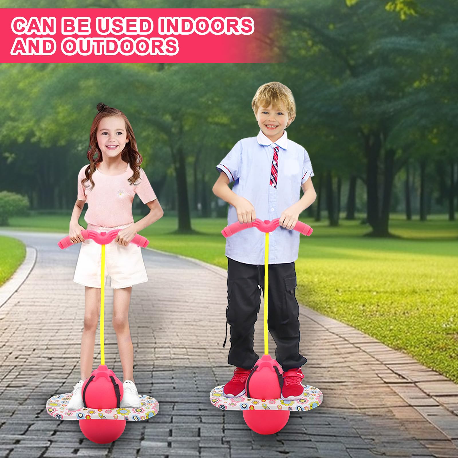Pogo Ball mit Griffen, Pogo Stick Hüpfball für Kinder, Hüpfstange mit Luftpumpe, Pogo Ball zum Training des Gleichgewichts, Jump Spiel Geschenk für Kinder ab 6 Jahre (Rosa)