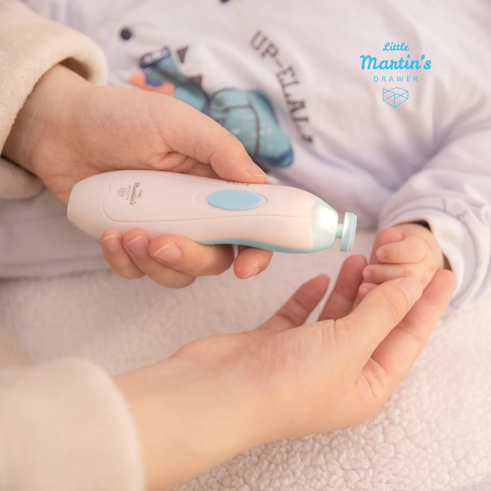 Little Martin's: Cortauñas eléctrico para bebé, azul, luz LED suave, velocidad ajustable, cabezales intercambiables, lima de uñas de dedos y pies, seguro para bebés y niños