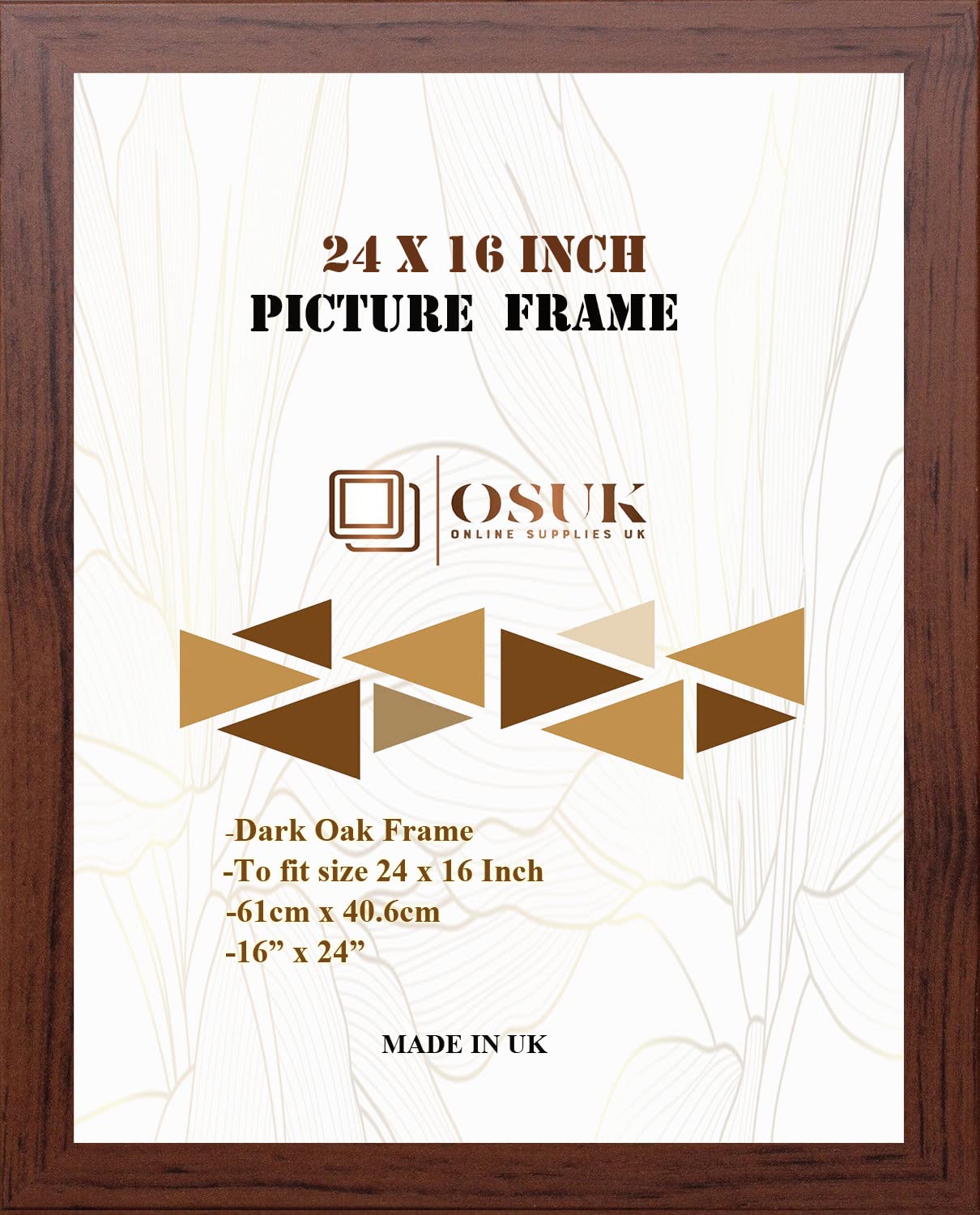 OSUK 24x16 Inch Dark Oak Photo Frame - 61 x 40.6cm Large Frames 24 x 16 Picture Frame With Clear Perspex Front & Wall Mounting Hook- Dark Oak Poster 16" x 24" Frame