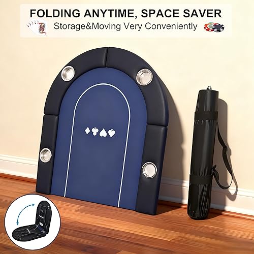 Miniatura 6 de Mesa de póquer plegable 3 en 1 de 6 pies con alfombrilla de juego reversible, mesa de juego para 8 jugadores con 8 portavasos, adecuada para Texas